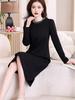 Hepburn Style Women's Elegant Black Midi Dress - Versatile Long Sleeve for Spring/Autumn 2026