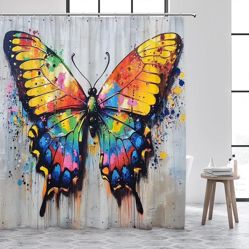 Forest Butterfly Shower Curtains Flowers Green Plants Butterflies Nature Waterfall Bath Curtain Fabric Bathroom Decor with Hooks