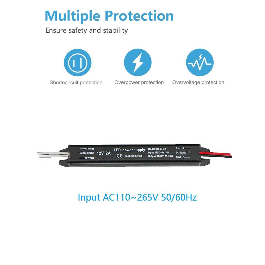 Slim LED Driver 24V, 24W-100W Power Supply, AC 110V-265V