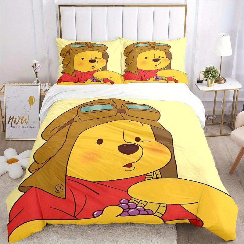 3pcs Set Pooh Bear1pc of Quilt Cover+2pcs of Pillowcase, No Core, Print Bedding, All Seasons Bedroom Setting054