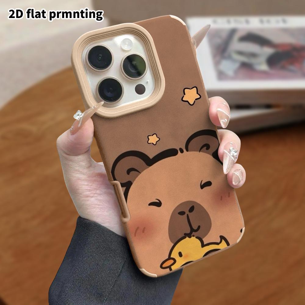 Phone Case: Lambskin 2D Flat Samsung Galaxy A34 A35 M05 M06 S20 S22 S21 FE Plus 5G Protective Case, Smiling Capybara, Christmas and Halloween Gifts