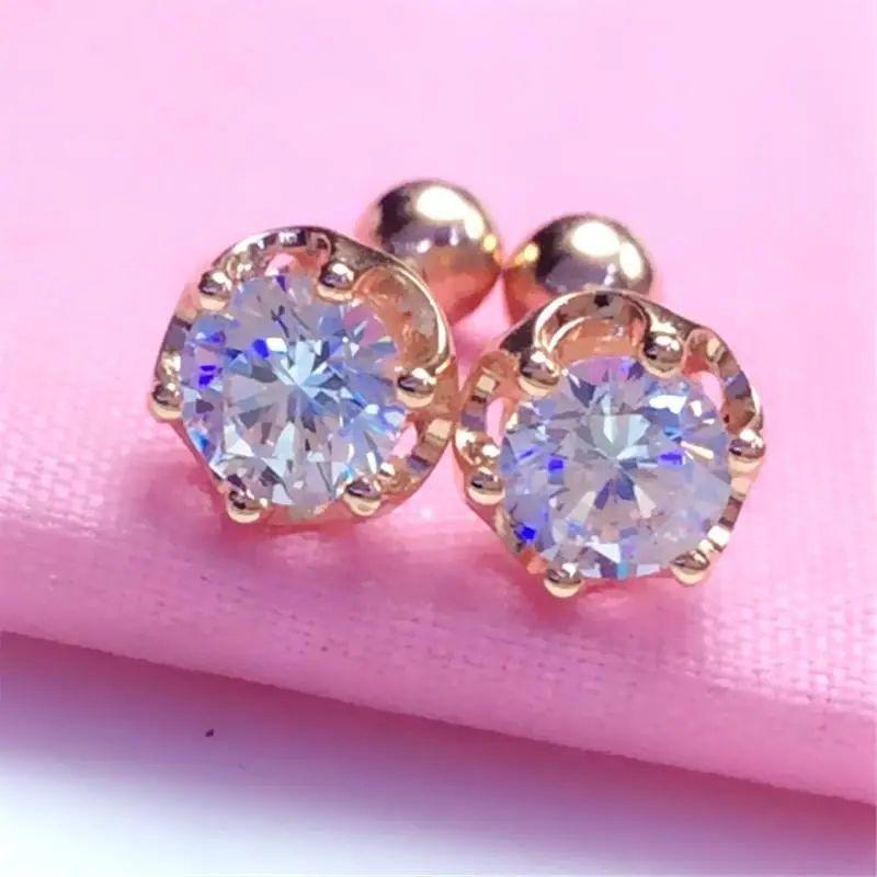 Purple Gold-Plated Rose Gold Shiny Zircon Stud Earrings Classic Fashion Exquisite Foreign Gas Color Gold Earrings Women