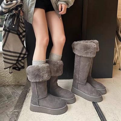 Women's Fashion Lightweight Soft Sole Winter Warm Fur One Snow Boots Padded Lining Non-slip Casual Sports Tall Cotton Boots
