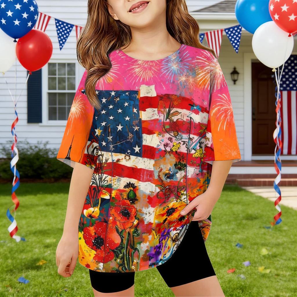Kids Independence Day Print Round Neck Short Sleeve Casual T-shirt