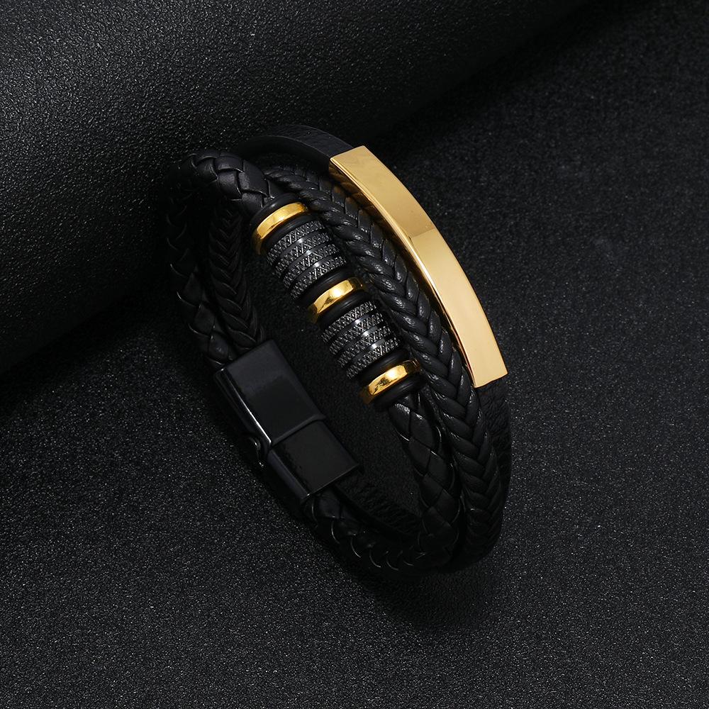 Geflochtenes Lederarmband für Herren mit magnetischem Verschluss aus Titanstahl Modisches Armband