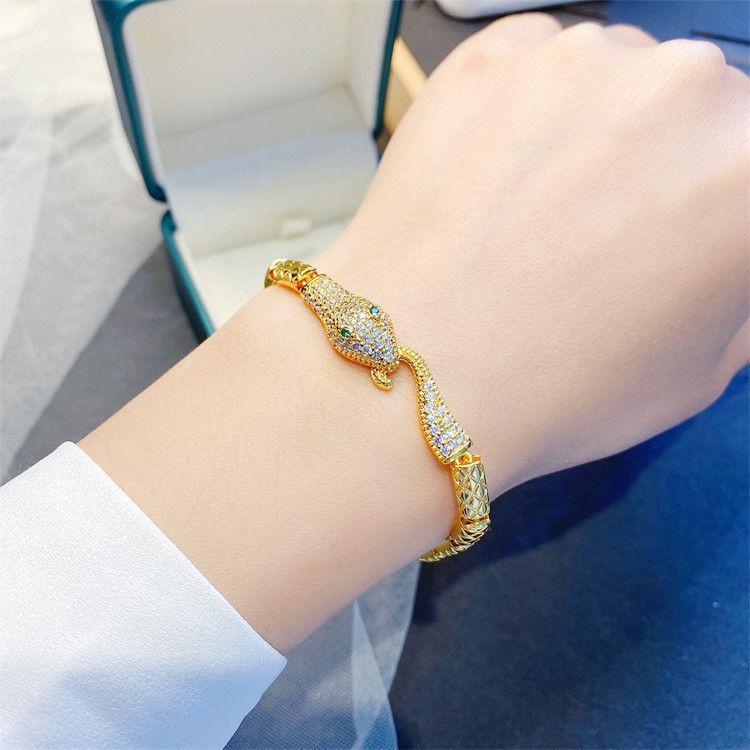 Gold Color High-grade Snake-shaped Full-drilled Snakehead Bracelet Female Vietnamese Sand