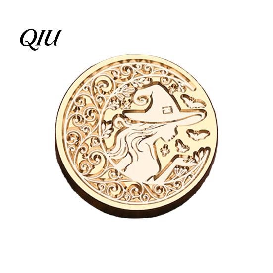 Wax Seal Head Replacement Halloween Themed Brass Stamp Head, Pumpkin Ghost Witch Bat Engraved Hand Account Decoration Sealing for Envelope Journal