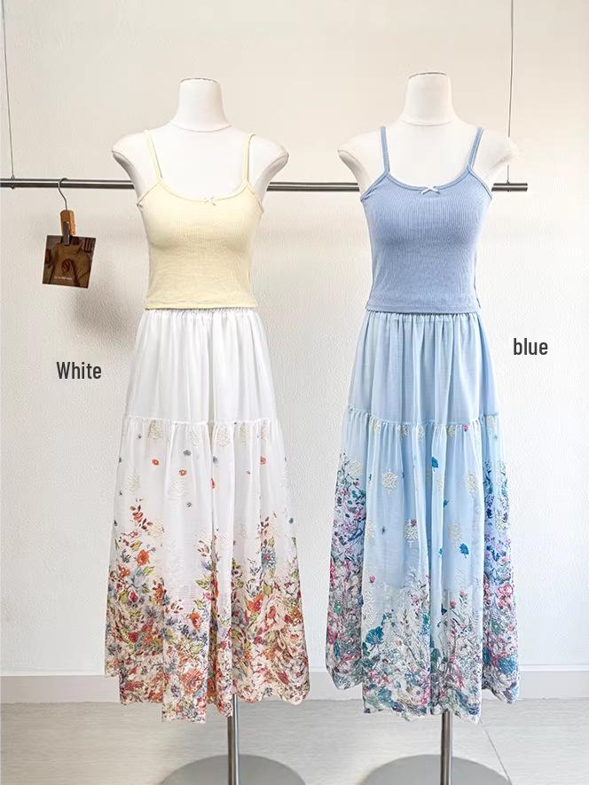 Damen 2026 Frühling/Sommer A-Linie Floral Lochstickerei Langer Rock