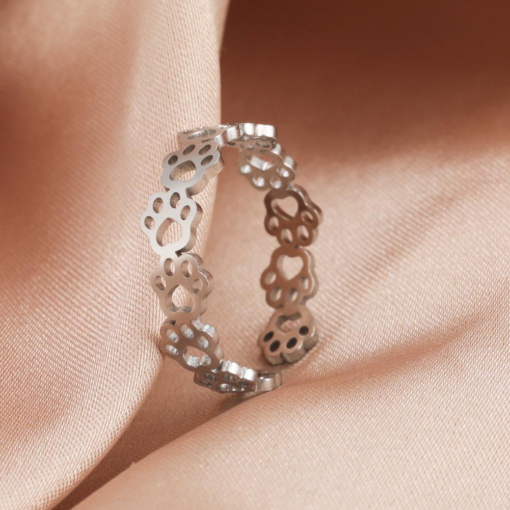 Women Titanium Steel Cat Paw Shape Open Rings Jewelry