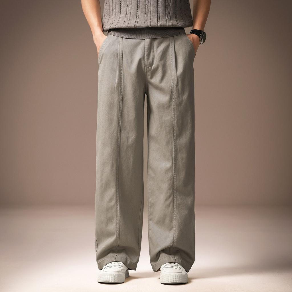 High-end American Retro Tencel Simple Men's Casual Pants Summer New Loose Straight Outdoor Long Pants