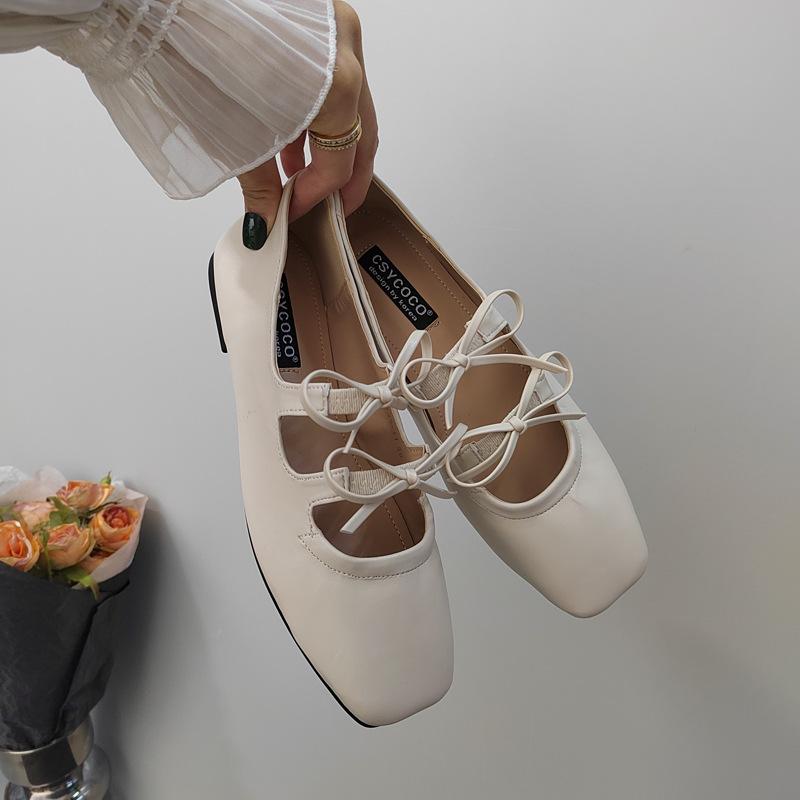 Korean version of square head butterfly flat shoes French ballet shoes
