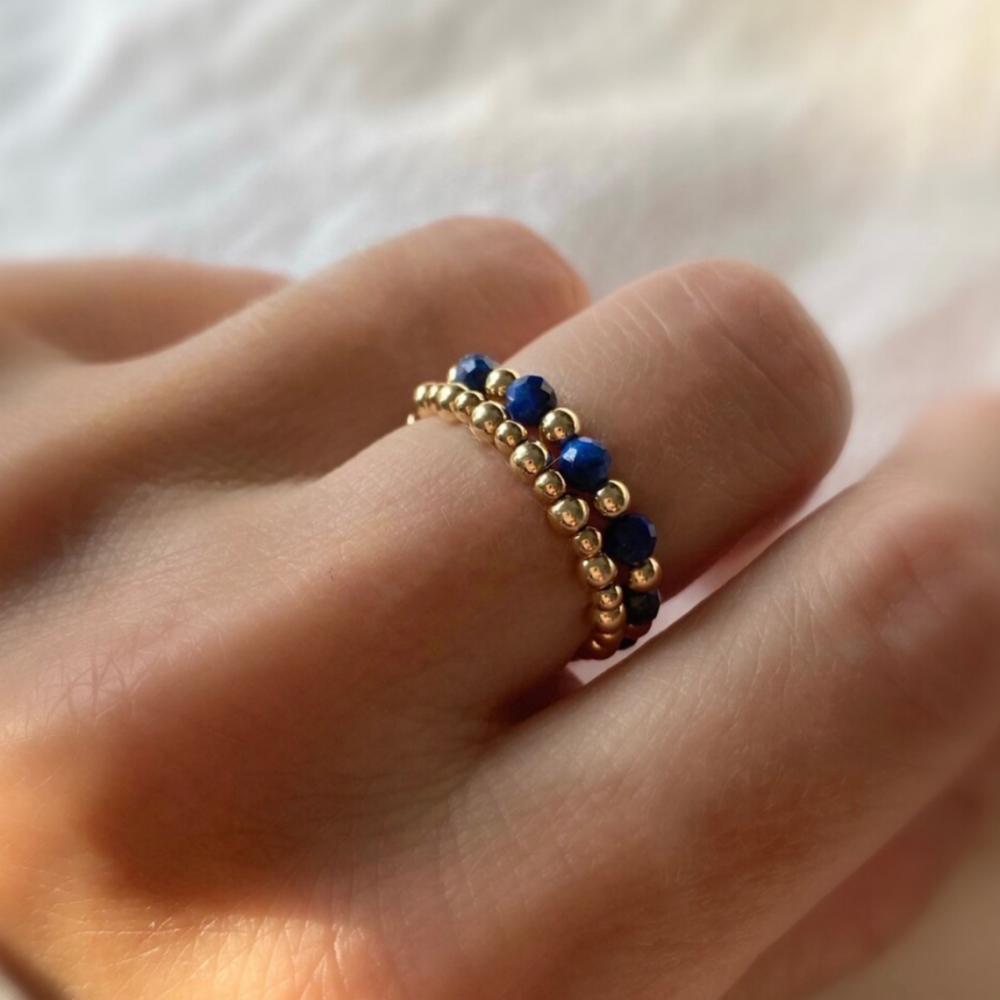 

Vlen 2 шт./комплект Кольцо с лазуритом и бусины с покрытием 18K золотом Эластичные штабелируемые кольца Бохо Роскошные украшения для женщин Подарок на годовщину resizable