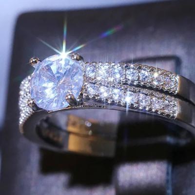 High End Personalized Light Luxury Style New Matching Ring Wedding Proposal Small Circular Four Claw Inlaid Zircon Accessory