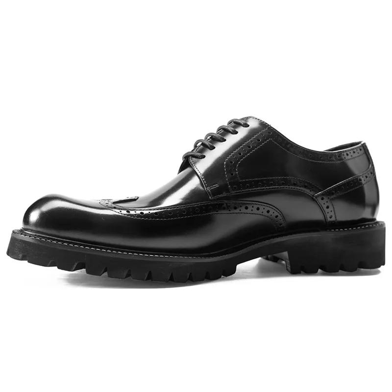 fashion New Block Carved Men's Shoes Black Round Toe Thick Heel Lace up Business Casual Shoes Fashion British Style 2024 Autumn/Winter