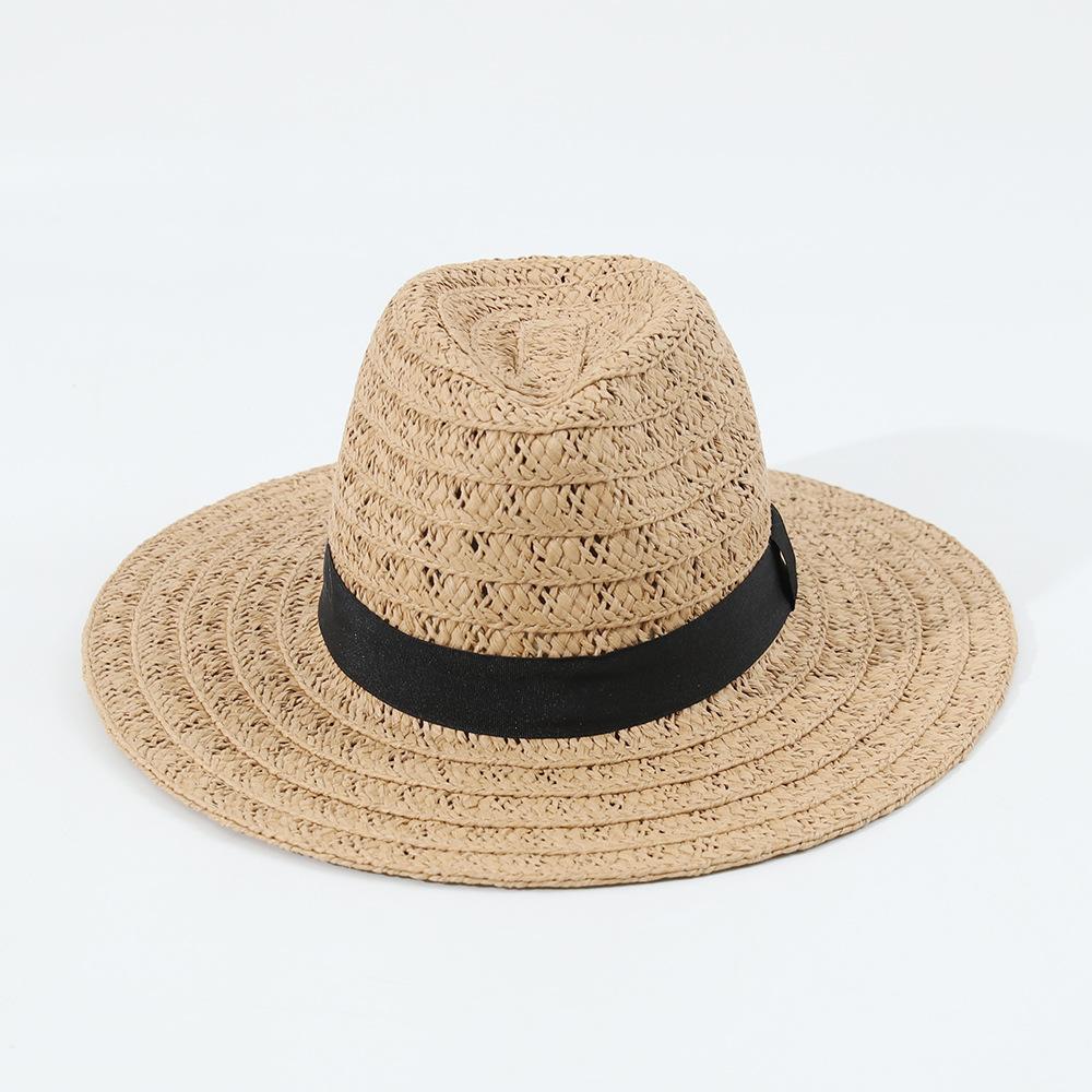 Panama Hat European and American new hollow Panama straw hat hand-woven breathable big brim sun hat classic jazz hat