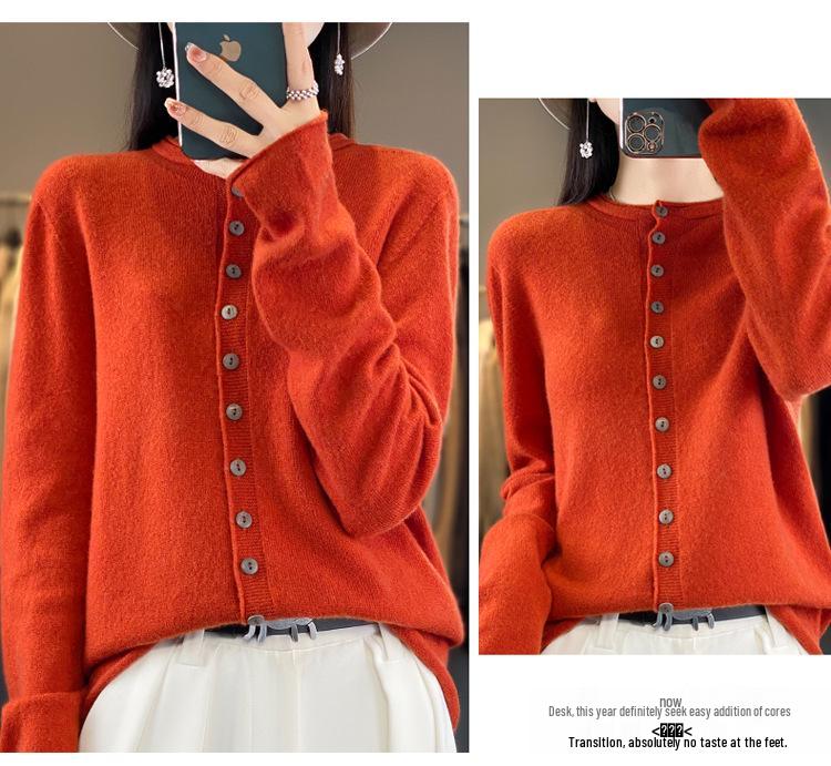 Autumn & Winter Women's Wool Cardigan: Half-High Round Neck, Fashionable Multi-Button, Loose-Fit Knit Base Layer