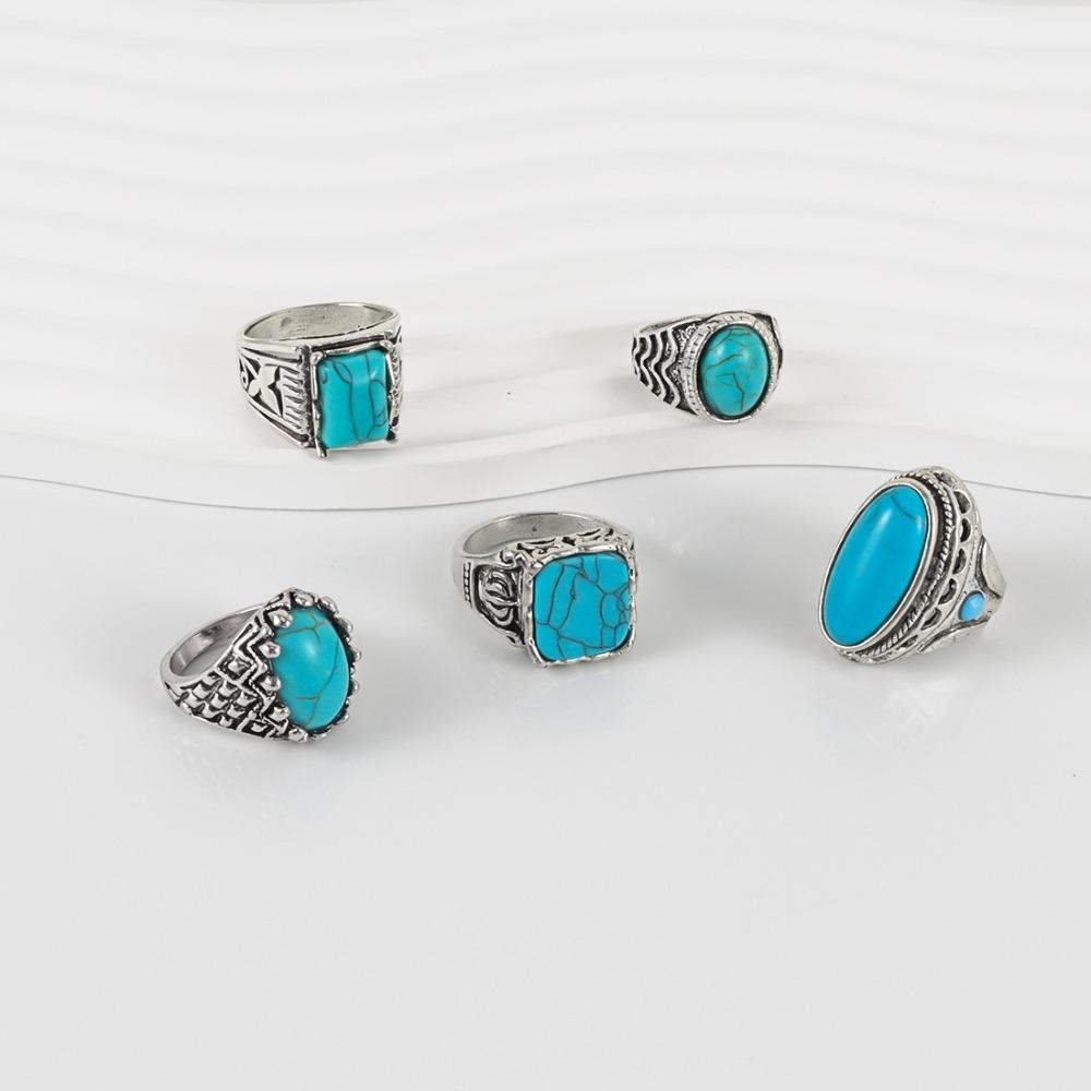Zinc Zinc Alloy Western Country Ring Antique Vintage Ring Trendy Turquoise Ring  Boys