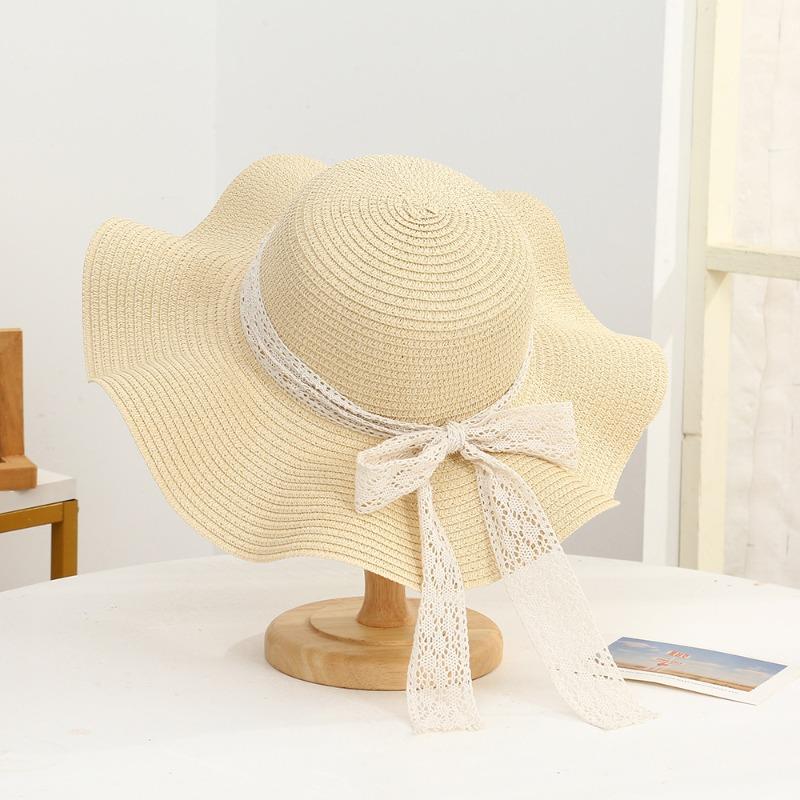 Summer Bow Sun Hat Female, Seaside Beach Vacation Sun Hat Outdoor Big Brim Sun Hat Sweet Straw Hat