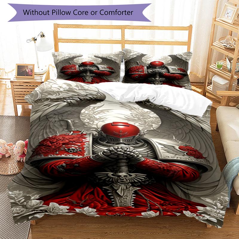 3pcs Warhammer 40k Bedding Set Duvet Cover Closure Includes 1 Duvet Cover & 2 Pillowcases, Soft and Comfortable for All Seasons.