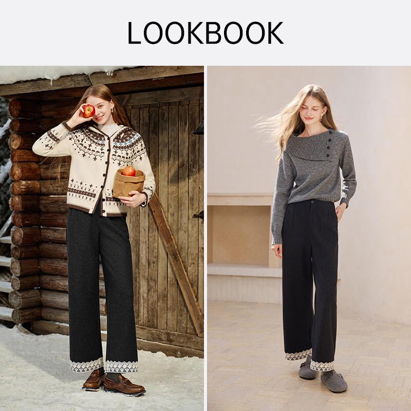 Xiangying Women's Grey Wool Blend High-Waist Straight-Leg Suit Pants