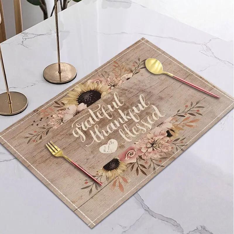 1PC Thanksgiving Day Placemats Pumpkin Print Tableware Mat Christmas Decor for Home Xmas Navidad Noel NewYear Table Decor