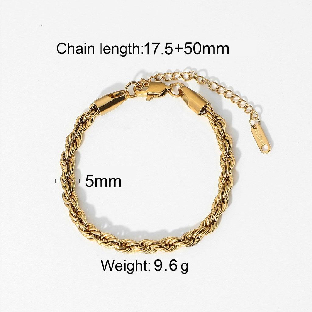 18K Gold Plated Stainless Steel Layered Bracelet Set: Miami Cuban Chain, Bangle, Flat Snake Design for Women