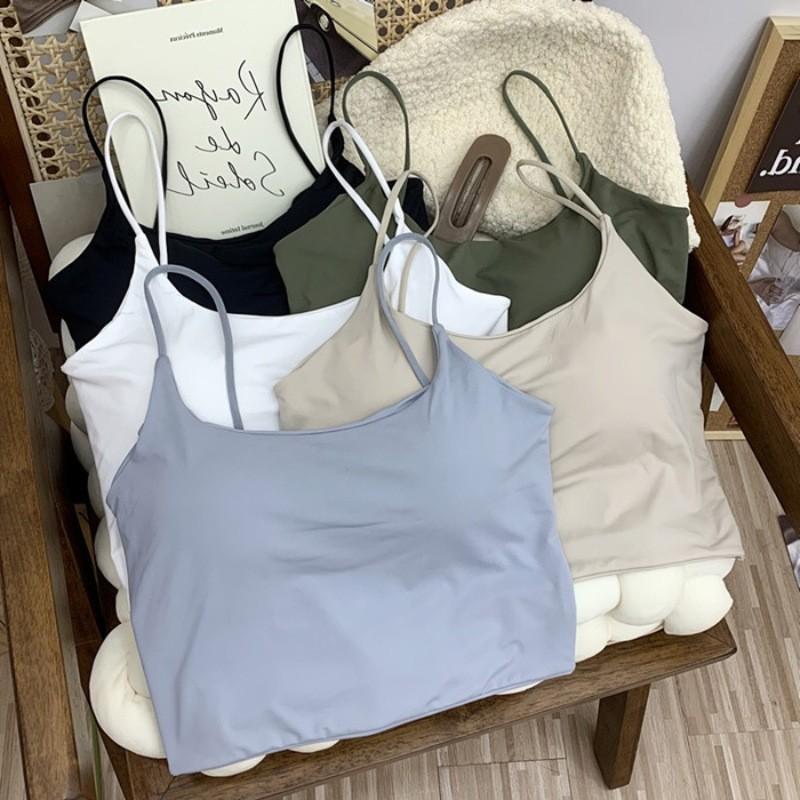 Ice Silk Camisole Vest for Women with Chest Cushion Beautiful Back and Strapless Short Base Underwear for Both Inside and Outside