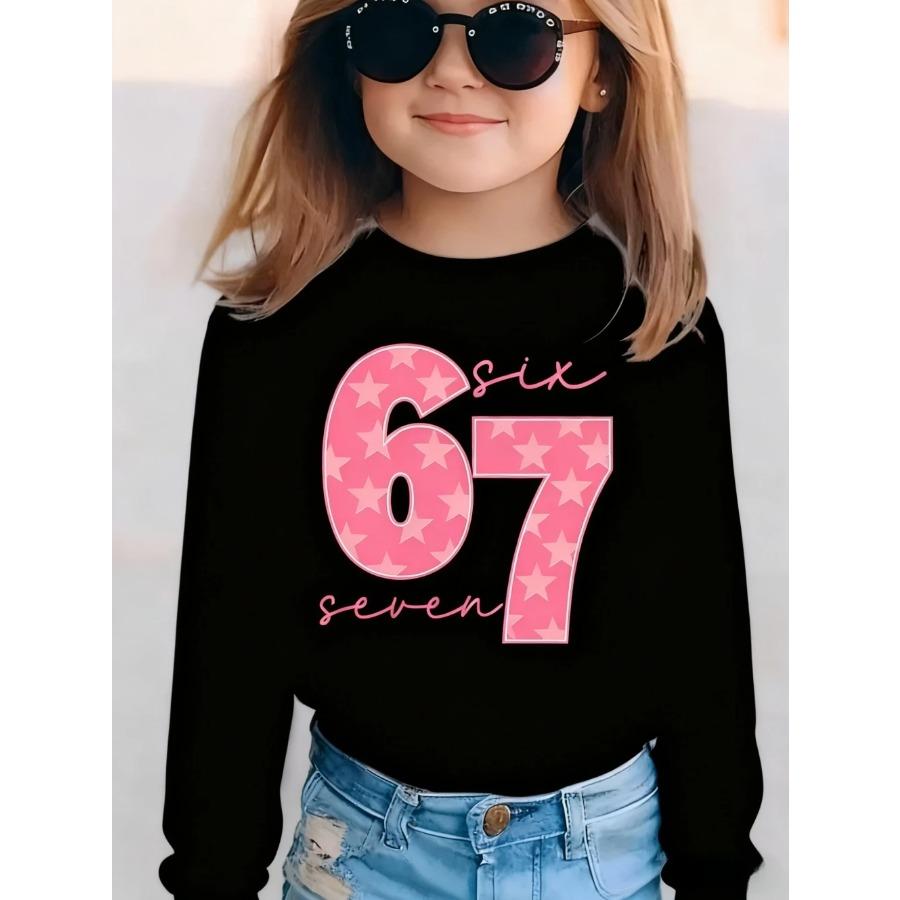 Meme 67 T-Shirt for Kids Funny Digital Print Autumn Long Sleeve Tees Loose Comfortable Tops Streetwear Y2k Children's Clothing