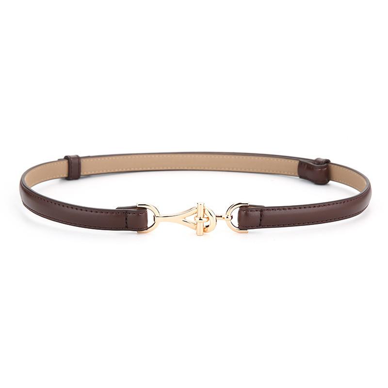 

Minimalist Leather Waist Belt For Women With Interlocking Buckle For Dresses And Office Wear Brown
