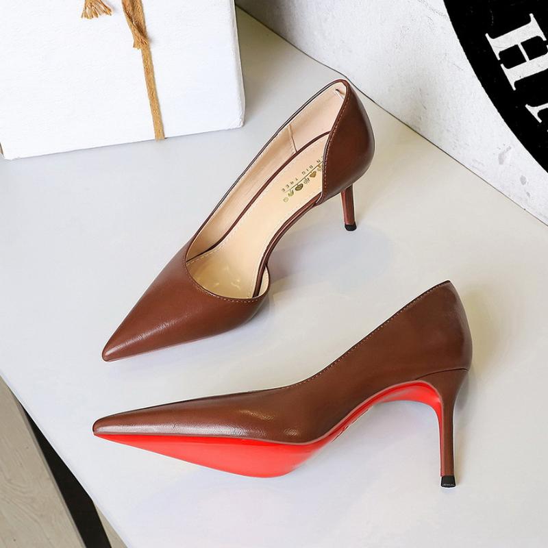 Korean Style Pointed Toe Slim Heels With Shallow Mouth Side Hollow Office High Heels For Pedicures And One Foot For High Heels