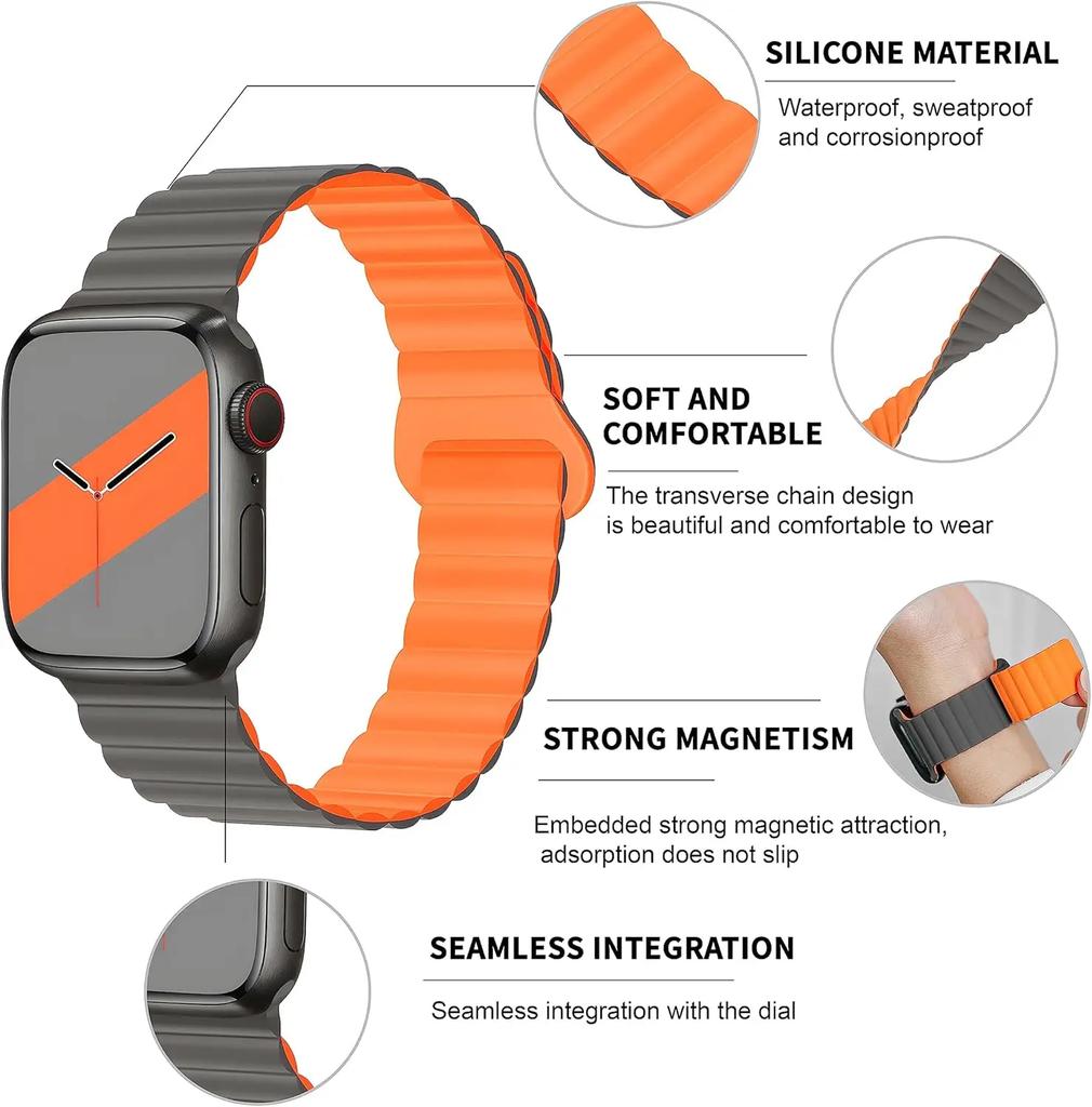Silicone Magnetic Strap for Apple Watch 11 10 46mm 42mm Ultra 3/2 49mm Sports Bracelet iWatch 9 8 7 6 5 4 SE 45mm 44mm 41mm Band