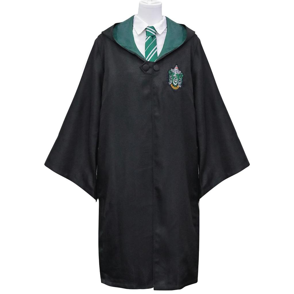 [Sutekus] Harry Potter Robe + Glasses + Tie + Magic Wand 4-Piece Full Costume Set, Unisex, School Style (Slytherin (Green), L (170~175cm))