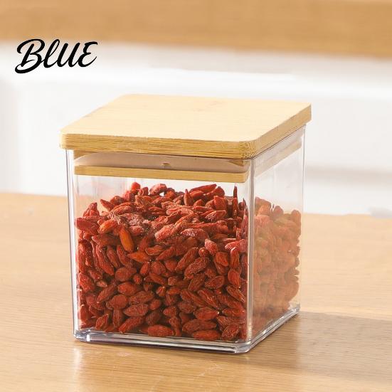Clear Food Container with Wooden Storage Airtight Flour Sugar Large Square Plastic Jar Food-grade Silicone