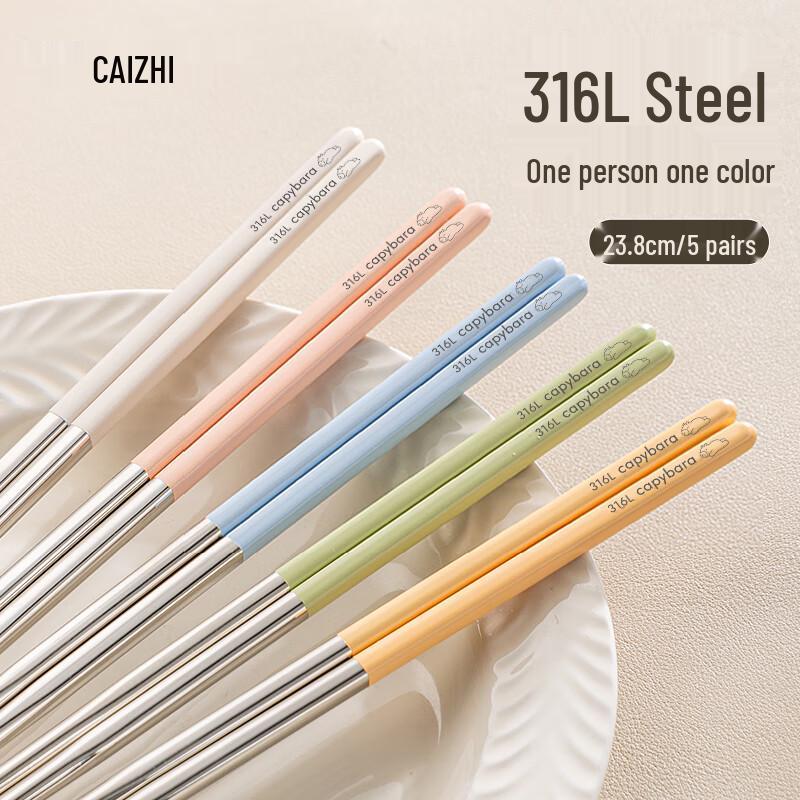 CAIZHI Capybara 316L Stainless Steel Chopsticks Set 5 Pairs