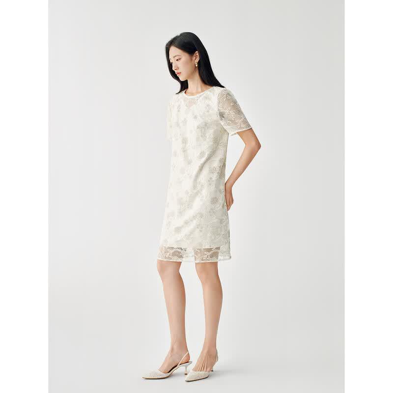 JUZUI Elegant Heavy Embroidered Straight Dress