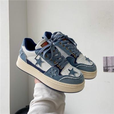 Dżinsowe niebieskie sneakersy z gwiazdą dla kobiet luksusowe buty tenisowe patchwork modne damskie buty codzienne gruba podeszwa damskie płaskie buty nowe