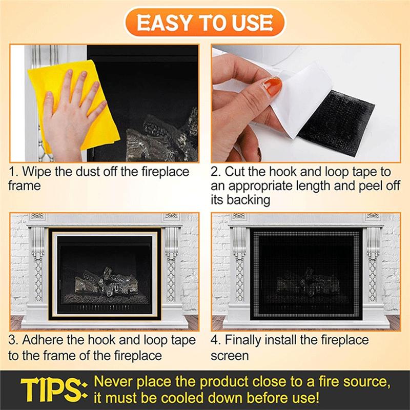 Fireplace Screen Mesh Cover PVC Fireplace Cover Pet Proof With Hooks And Loops Fireplace Safety Cover For Kids 114Cm Durable-A78