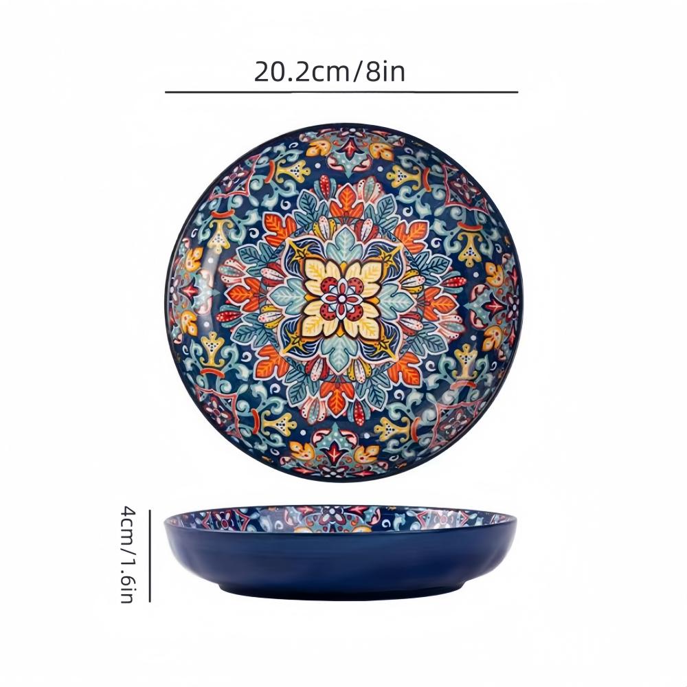 Bohemian Ceramic Plate Home Creative Western Food Plate Fruit Plate High-rimmed Round Plate High-value Oven Microwave Applicable
