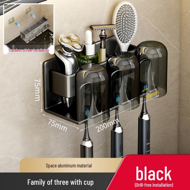 Wall-Mounted Punch-Free Toothbrush and Mouthwash Holder Set