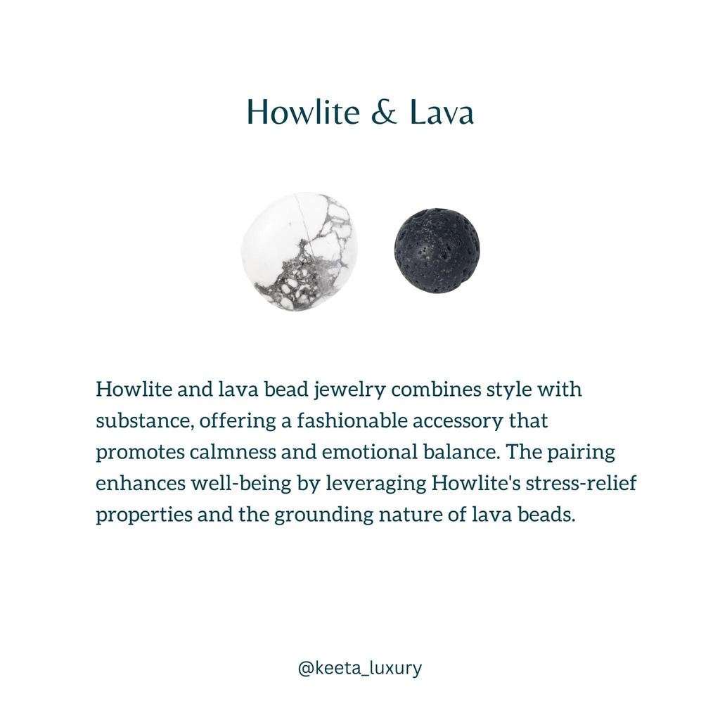 Howlite and Lava diffusible beaded Bracelet Stylish gemstones bracelets for men Stretchable bracelets diffuser bracelets gift for him