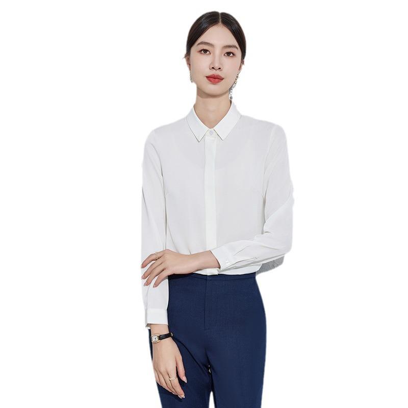 Women's Black Professional Shirt with Hidden Placket - Spring/Autumn Style