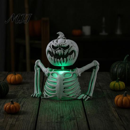 Halloween Party Decor Skeleton Decoration with Green Light, Haunted House Yard Art Decor, Creepy Ornament Night Terror Prop for Garden Indoor