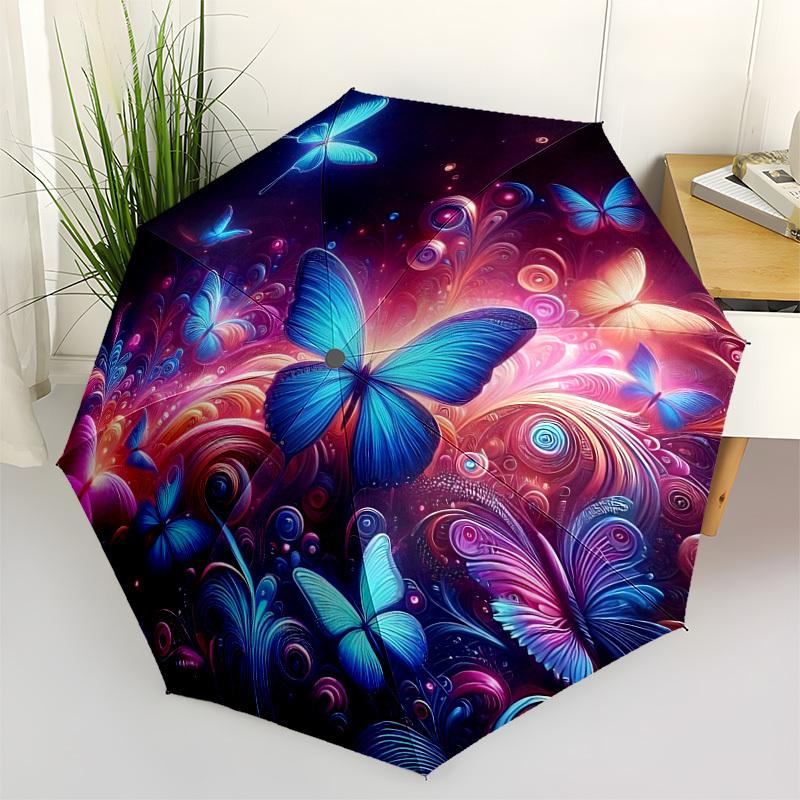 1pc Butterfly Fantasy Automatic Opening/Closing Umbrella with Operation & Windproof Canopy - Folding Design, Holiday Gift yy260225186