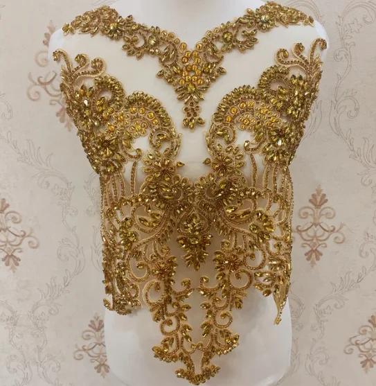 Sew on Rhinestone Bodice Patches Appliques Sew on for Wedding Party Xl золотой