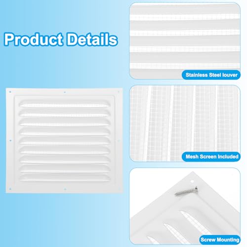 PATIKIL 300 X 300 Mm Aluminum Air Vent Covers for Natural Ventilation, Home Renovations, Bathrooms, Kitchens, and Wall-Mounted Home Use, Includes Scre