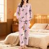 Women's Casual Fashion Loose-Fit Bow Print Long-Sleeved Trousers Homewear Set
