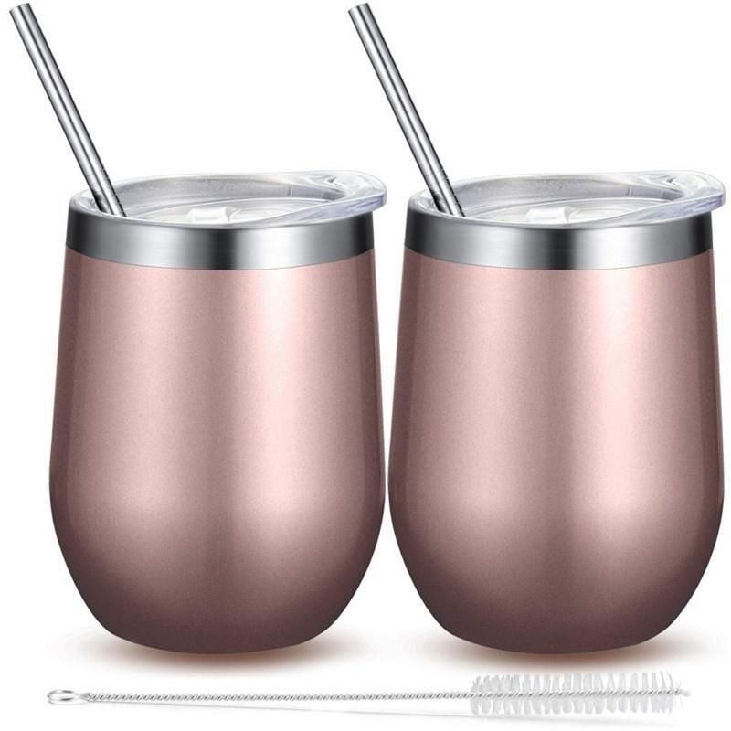 1 sada sklenic na víno bez stopky Nerezová izolovaná sklenice na šálky s víčkem na víno, kávu, nápoje, koktejly