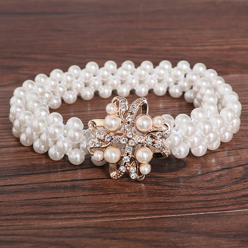 Waistband With Pearl Elegant Simple Waist Chain Ladies' Elastic Thin Pearl Waist Belt