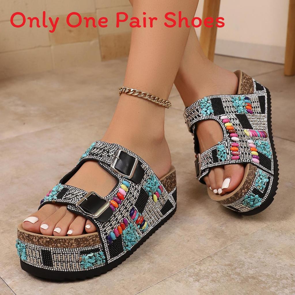 Summer Beach Sandals With Thick Bottom Water Drip Diamonds For Women