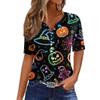 Dames T-skjorte Tee Halloween Trykket Knapp Kortermet Tunika Daglig Helgemote Basic V-hals Vanlig Topp